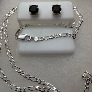 Sterling silver figaro necklace + black onyx earrings